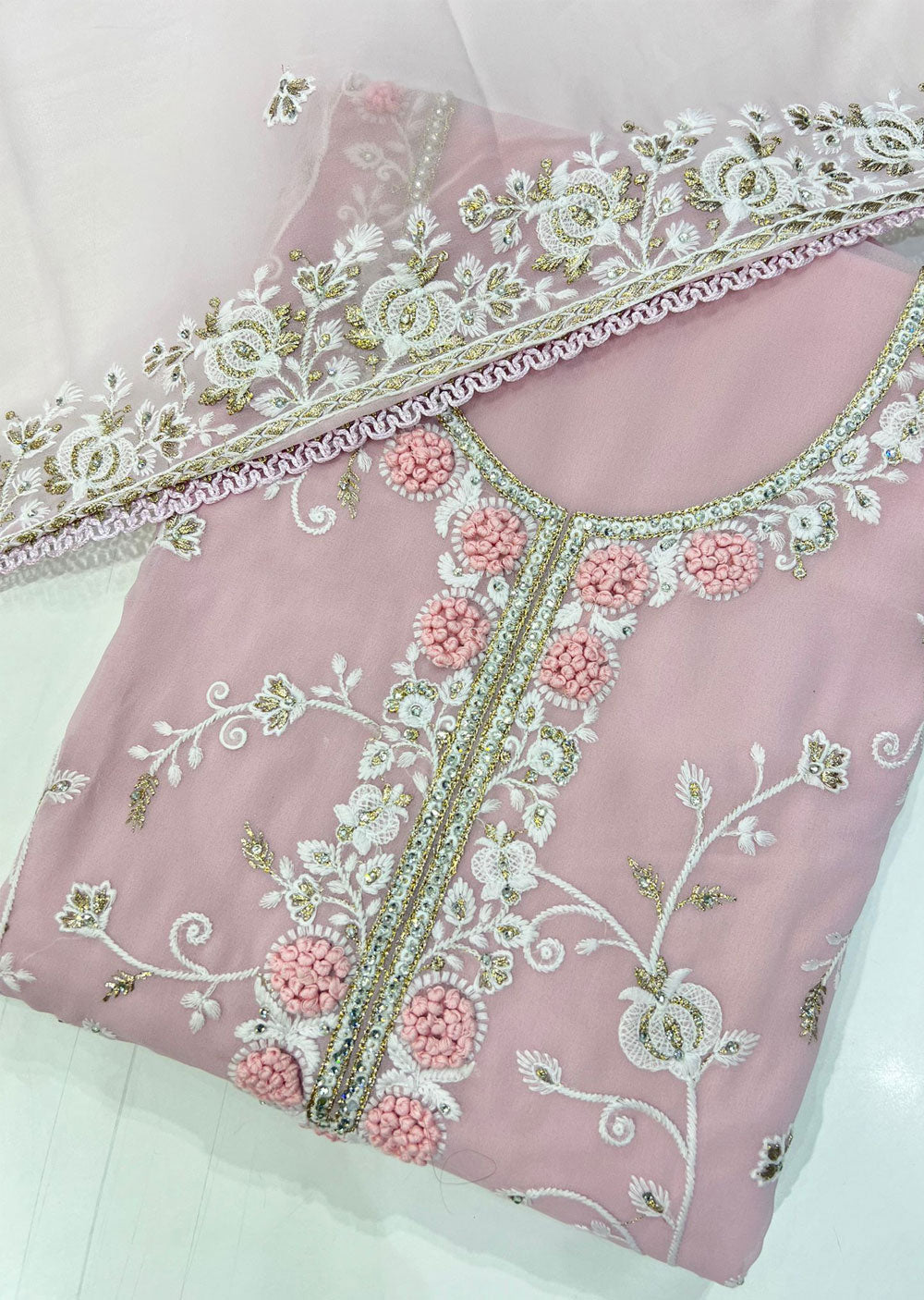 OP1755 Pink Unstitched Georgette Suit - Memsaab Online