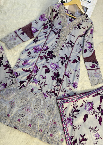 MDNA-24 - Readymade Embroidered LINEN Outfit - Memsaab Online
