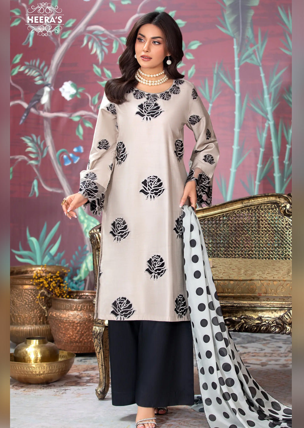 HSS-177 - Readymade - Motif Royalty Embroidered suit by Heeras - Memsaab Online