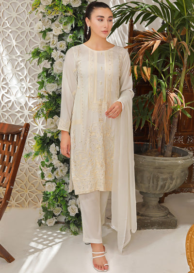 HK205 Abeer Readymade White Linen Suit - Memsaab Online