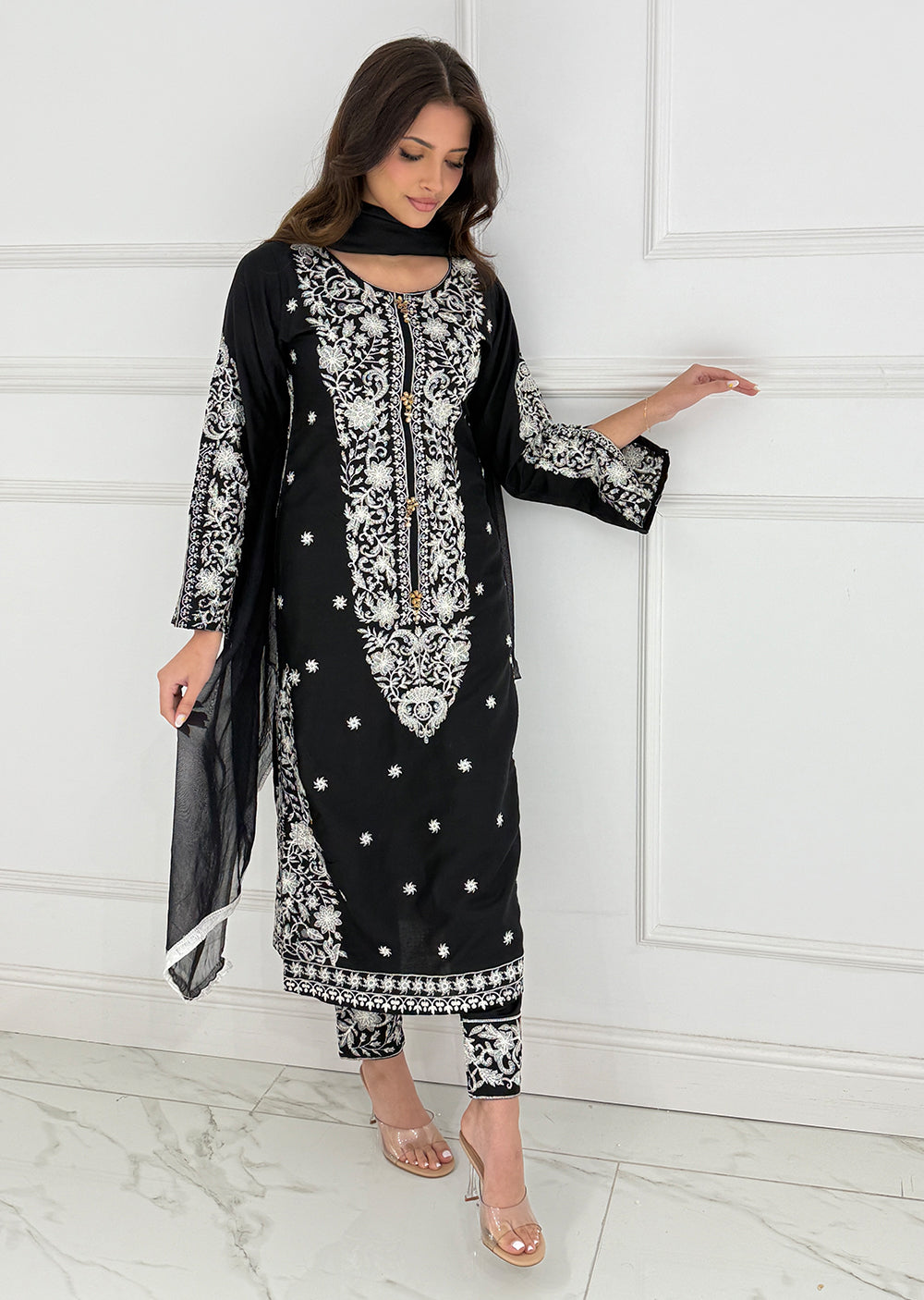 HK271 Jabeen - Black Linen Oufit - Memsaab Online