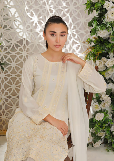 HK205 Abeer Readymade White Linen Suit - Memsaab Online