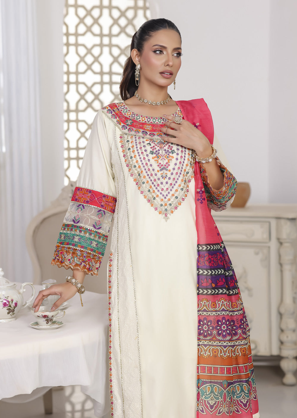 ATR-1157- Readymade Sehrish B Lux Cotton - Memsaab Online
