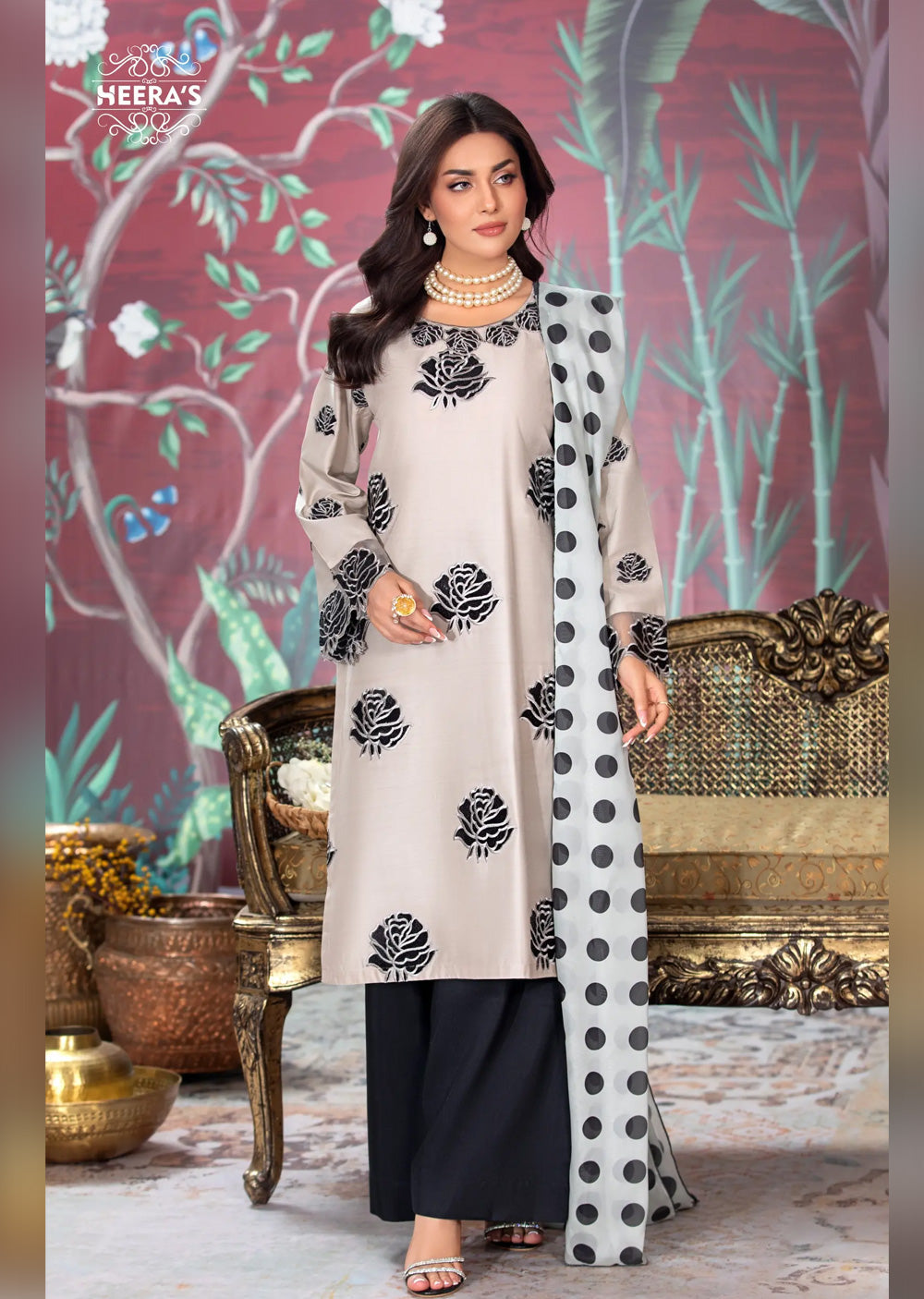 HSS-177 - Readymade - Motif Royalty Embroidered suit by Heeras - Memsaab Online