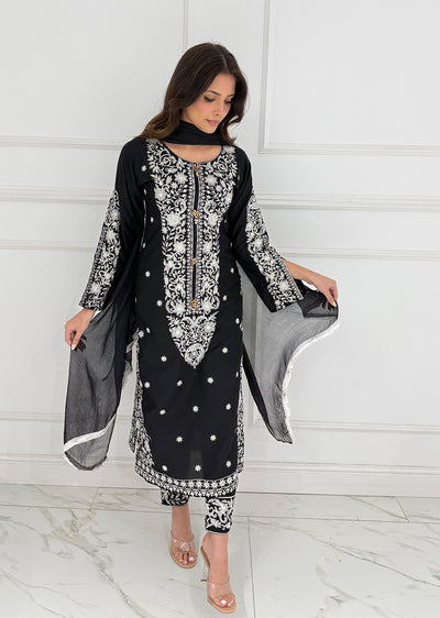 HK271 Jabeen - Black Linen Oufit - Memsaab Online