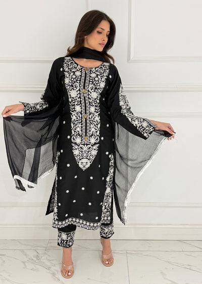 HK271 Jabeen - Black Linen Oufit - Memsaab Online