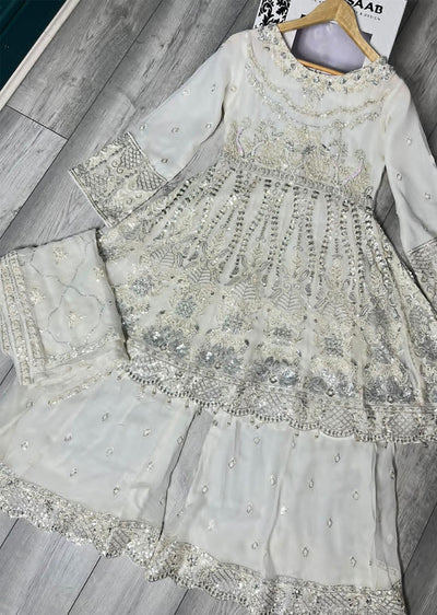 PS1800 Readymade Off White Chiffon Suit - Memsaab Online