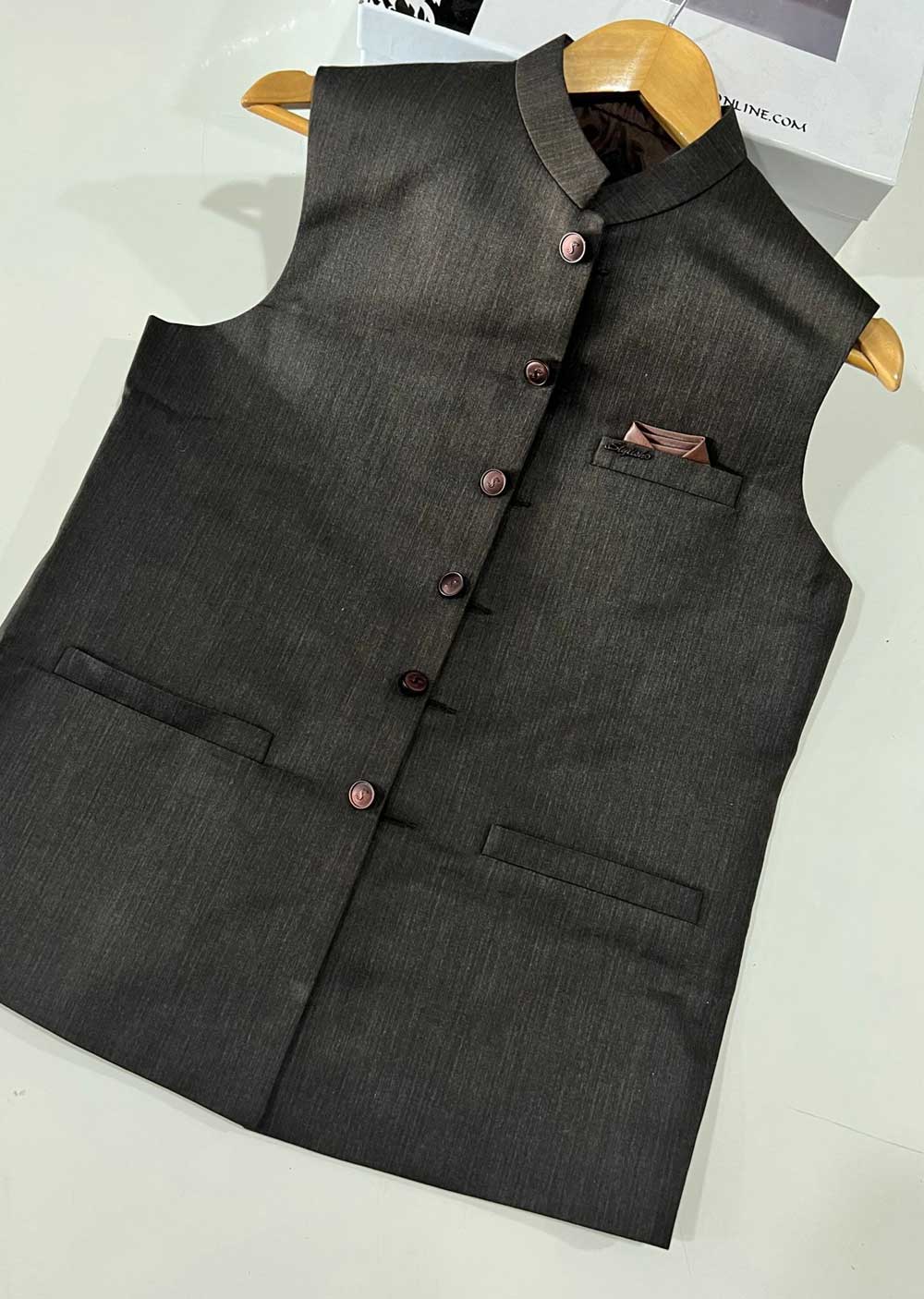 W-1813 Mens Grey Black Waist Coat - Memsaab Online