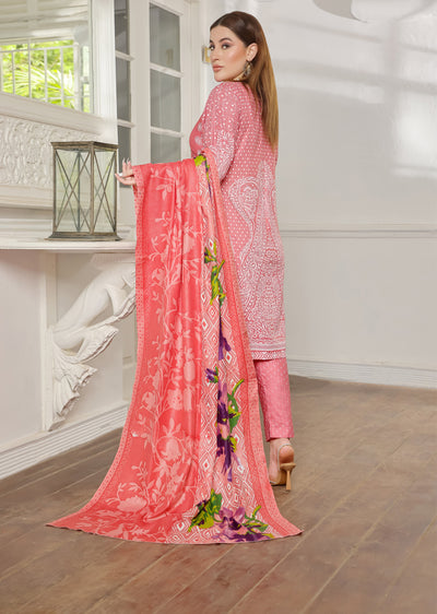 AMT5117 - Pink Readymade Linen Shawl Suit - Memsaab Online