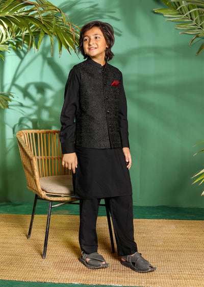 W-2011-K Boys Premium Salwar Kameez Waist Coat Set - Memsaab Online