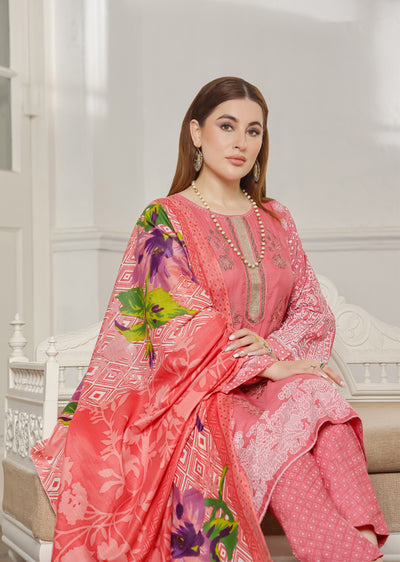 AMT5117 - Pink Readymade Linen Shawl Suit - Memsaab Online