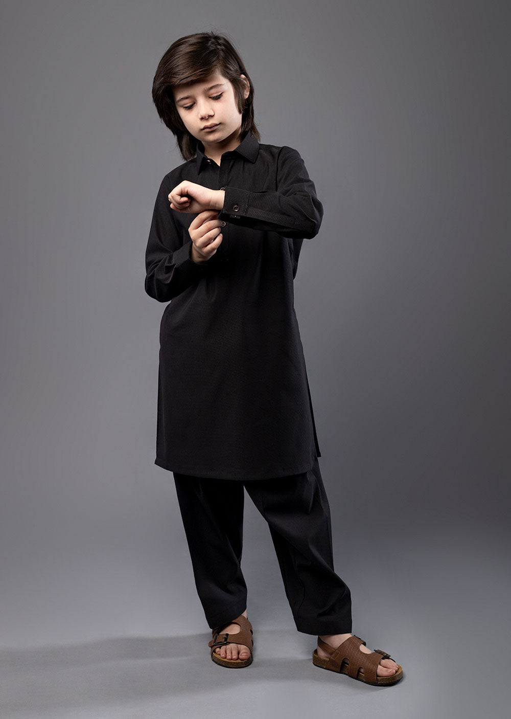 SPL2003 Readymade Black Boys Kurta Shalwar - Memsaab Online