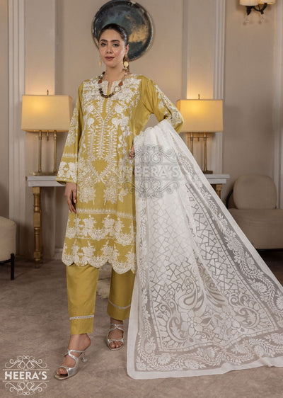 HSS-18 Readymade Mustard Lawn Suit - Memsaab Online