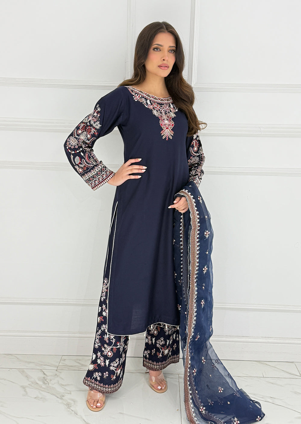 HK279 - KASHF - Navy Linen Oufit - Memsaab Online