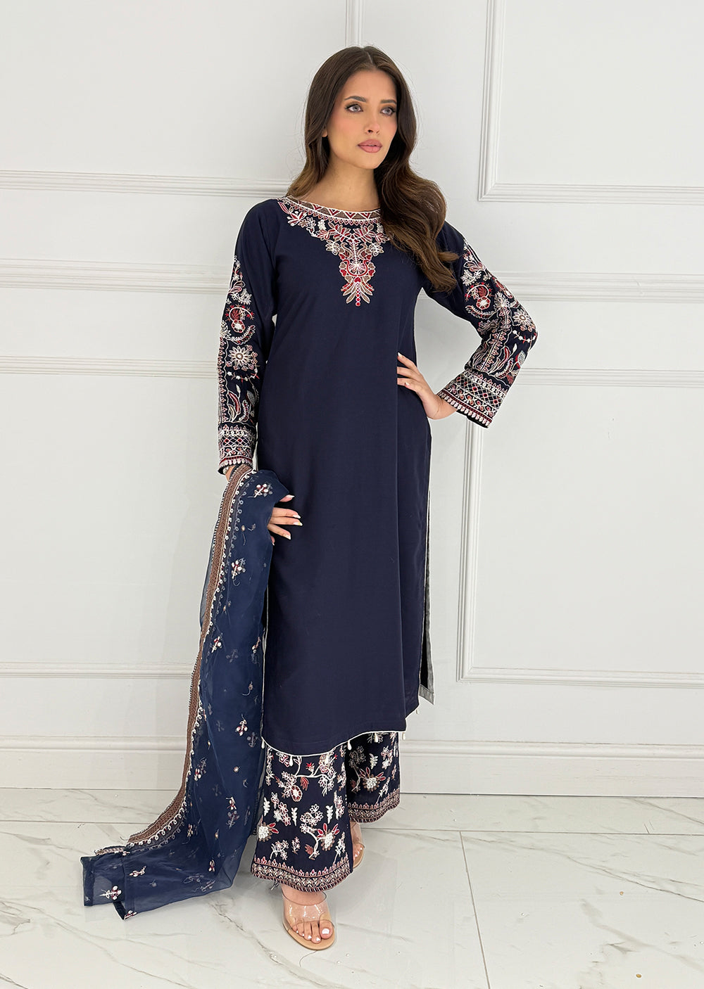 HK279 - KASHF - Navy Linen Oufit - Memsaab Online