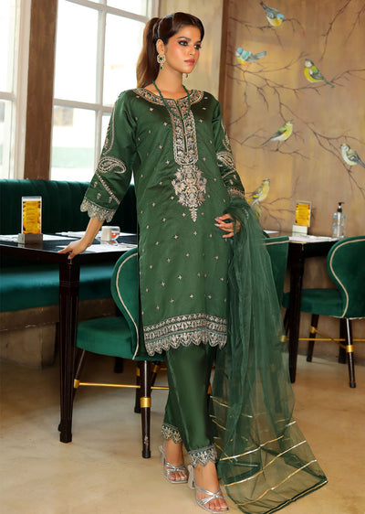 KLD317 Hoor - Green Readymade Khadi Net Suit - Memsaab Online