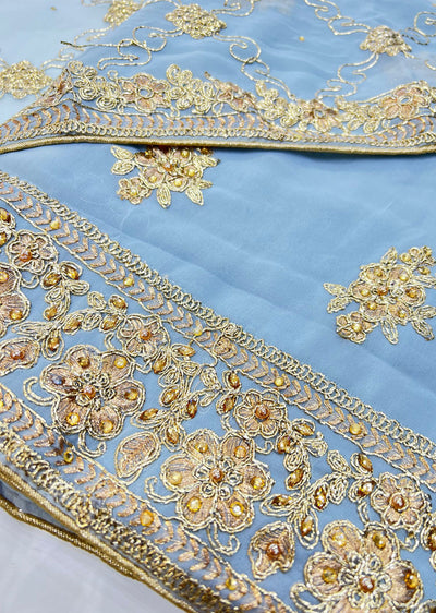 OP1933 Ice Blue Unstitched Georgette Suit - Memsaab Online