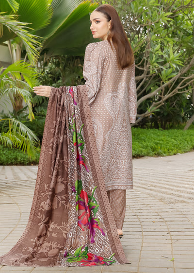 AMT5118 -Brown Readymade Linen Shawl Suit - Memsaab Online