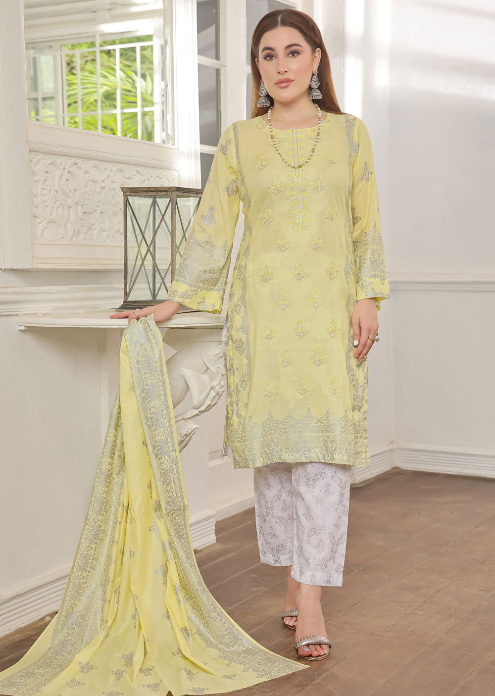 AMT4806 - Yellow Readymade Lawn Suit - Memsaab Online