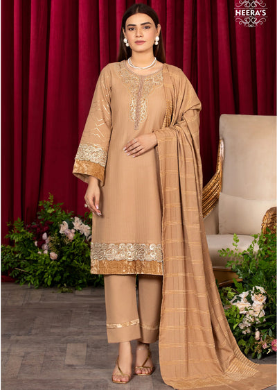 HSS-179 - Readymade - Elegant Gold Dhanak Velvet Embroidered suit by Heeras - Memsaab Online