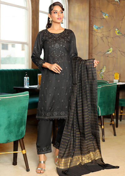 KLD313 Chand - Black Readymade Khadi Net Suit - Memsaab Online