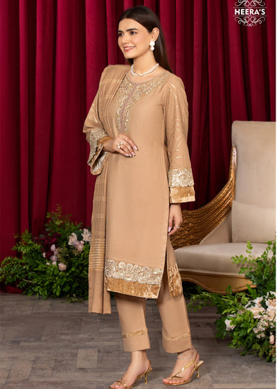 HSS-179 - Readymade - Elegant Gold Dhanak Velvet Embroidered suit by Heeras - Memsaab Online