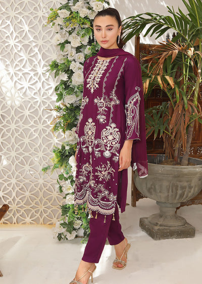 HK207 Rida Readymade Purple Linen Suit - Memsaab Online