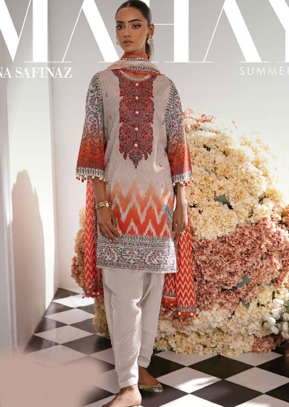 MZN-19-B - Unstitched - Mahay Summer Collection by Sana Safinaz 2023 - Memsaab Online