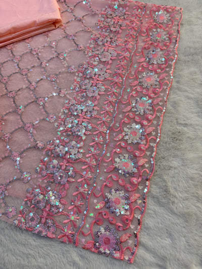 ASF8890 - Unstitched - Net Sequence Suit - Memsaab Online
