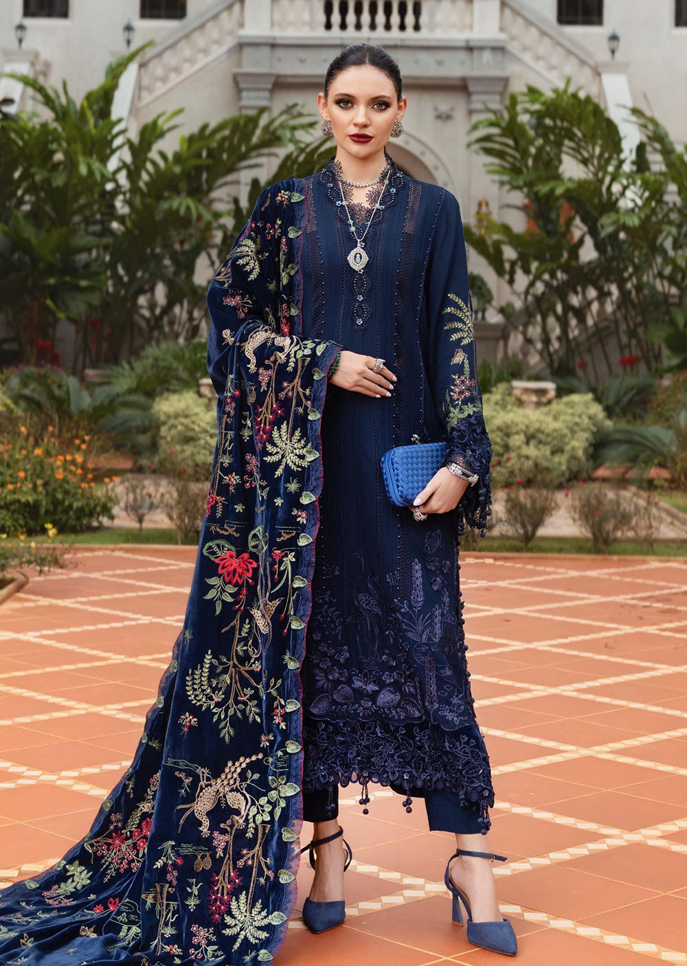 WL-1312-Maria b Embroidered Twill Linen Suit 2025 - Memsaab Online