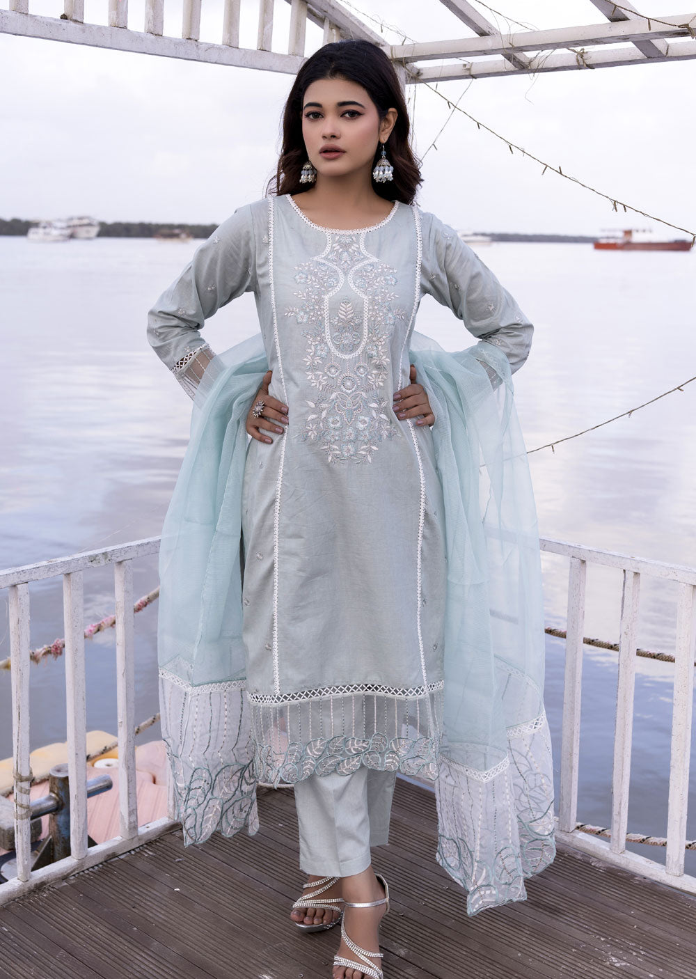 MDM-77 - Readymade - Embroidered Cotton Suit - Memsaab Online