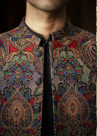 W-2889- Readymade Maysori Fabric Full Embroidery Waistcoat - Memsaab Online