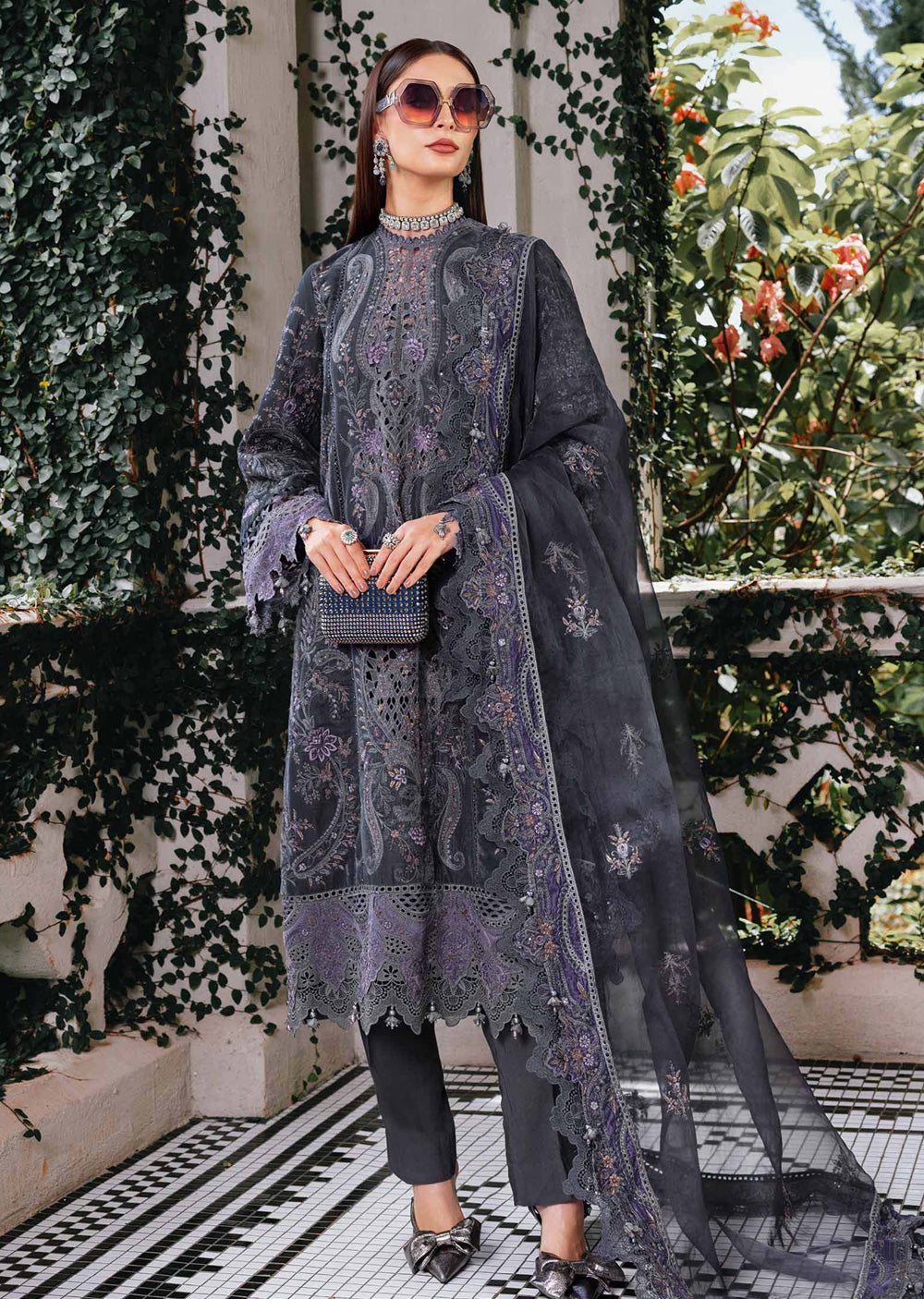 WL-1305- Maria b Embroidered Velvet Suit 2025 - Memsaab Online