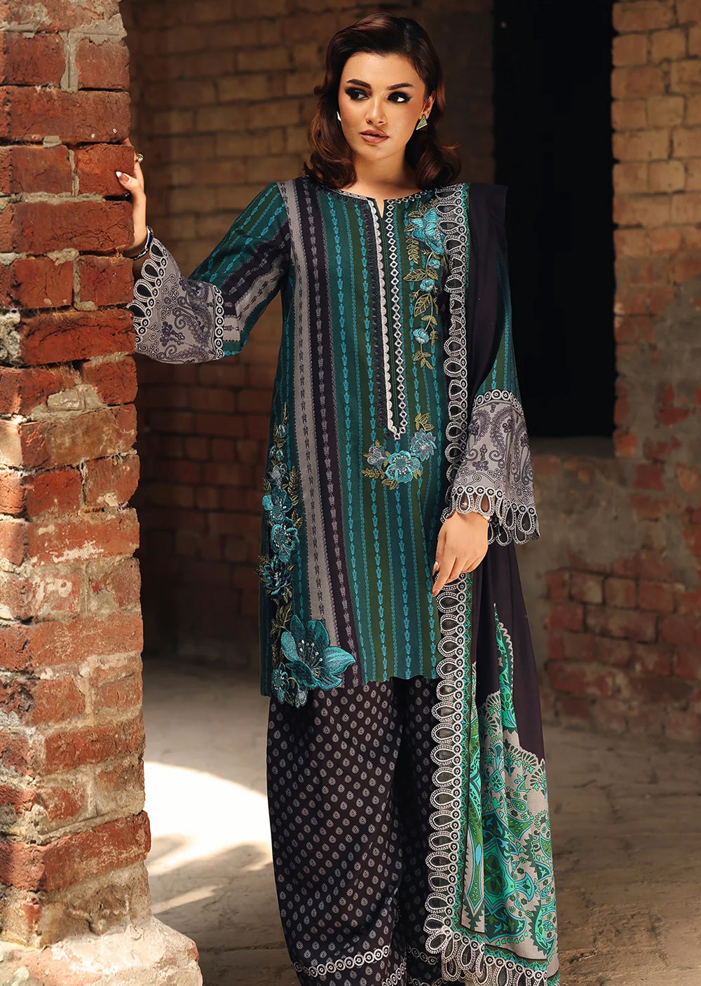 CCW6-12-Unstitched Embroidered Linen Collection 2025 - Memsaab Online