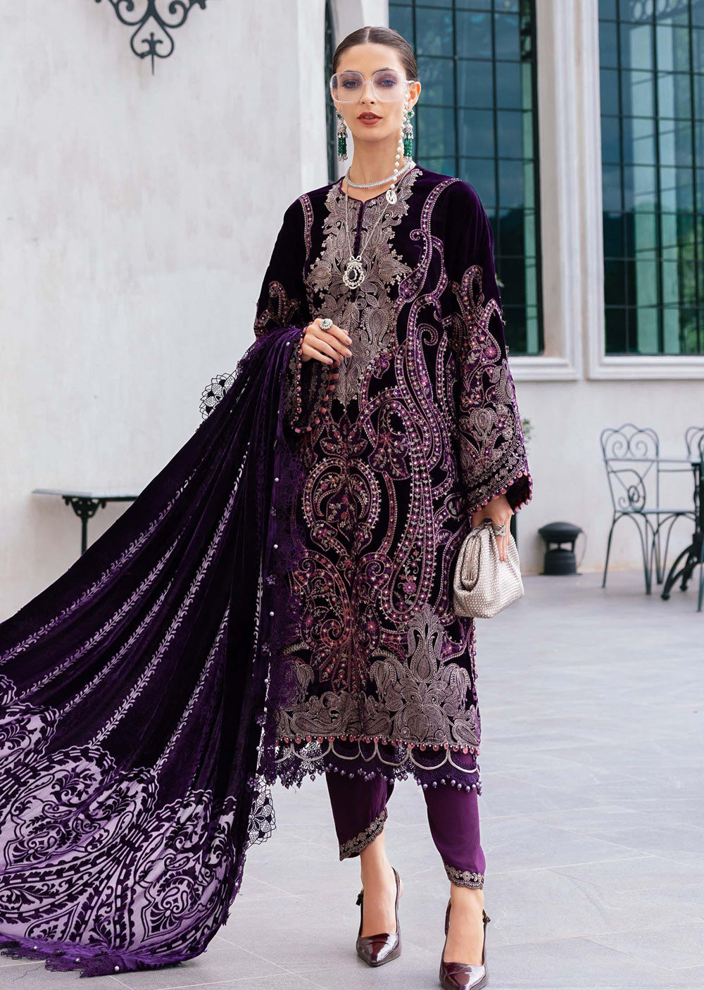 WL-1311-Maria b Embroidered Velvet Suit 2025 - Memsaab Online