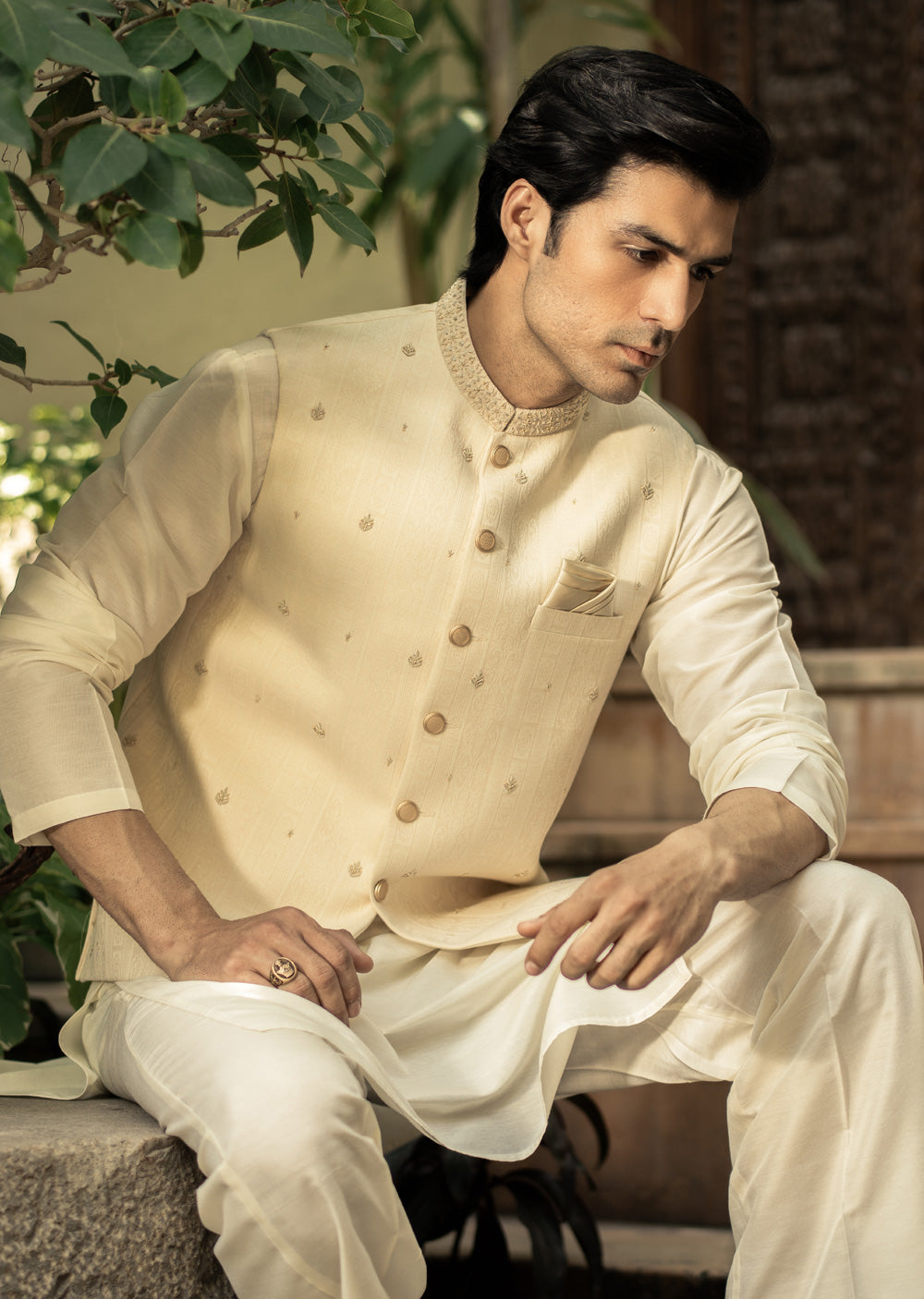 W-2806- Readymade Maysori Fabric Full Embroidery Waistcoat - Memsaab Online