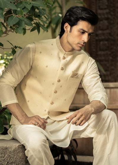 W-2806- Readymade Maysori Fabric Full Embroidery Waistcoat - Memsaab Online