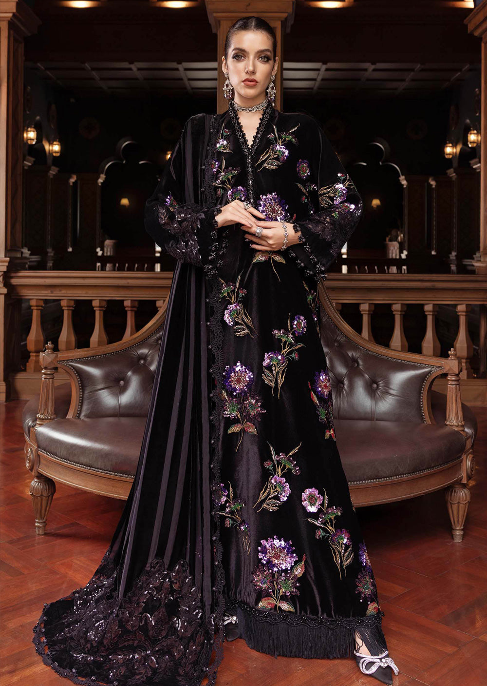 WL-1306- Maria b Embroidered Velvet Suit 2025 - Memsaab Online
