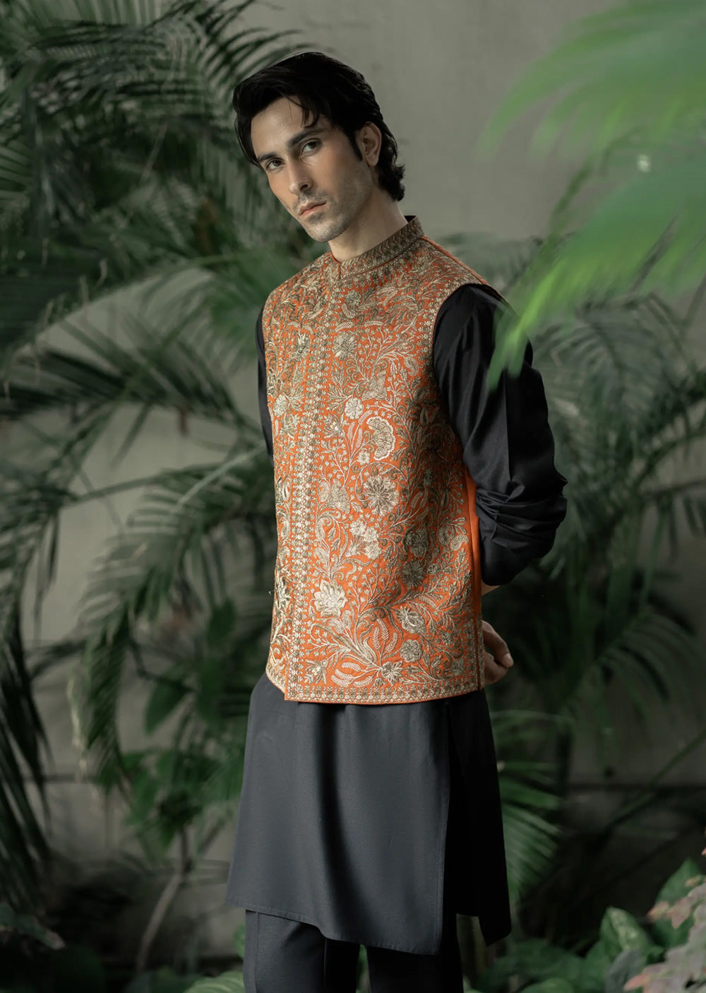 W-3000 - Readymade Maysori Fabric Full Embroidery Waistcoat - Memsaab Online