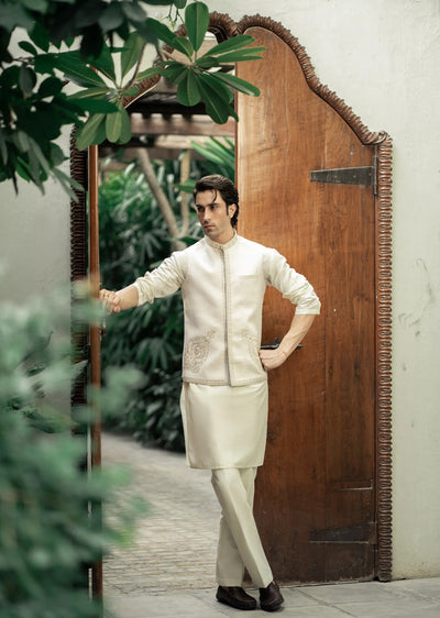 W-2960- Readymade Maysori Fabric Full Embroidery Waistcoat - Memsaab Online