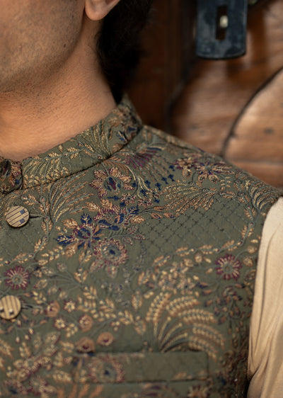 W-2885- Readymade Maysori Fabric Full Embroidery Waistcoat - Memsaab Online