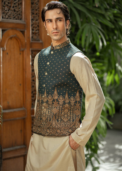 W-2953- Readymade Maysori Fabric Full Embroidery Waistcoat - Memsaab Online