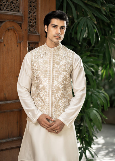 W-2997 - Readymade Maysori Fabric Full Embroidery Waistcoat - Memsaab Online
