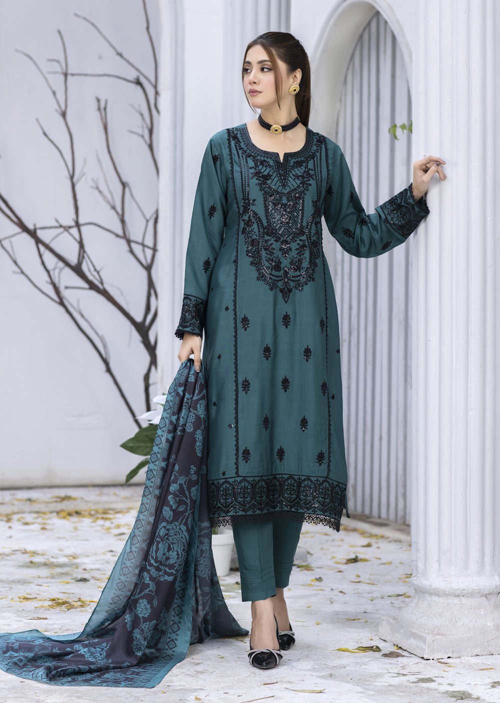 MDM-73 - Readymade - Embroidered Cotton Suit - Memsaab Online