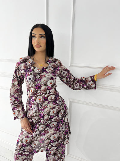 BUT-109 - Nude Perple - S.Prints Printed Lawn Co-ords - Memsaab Online