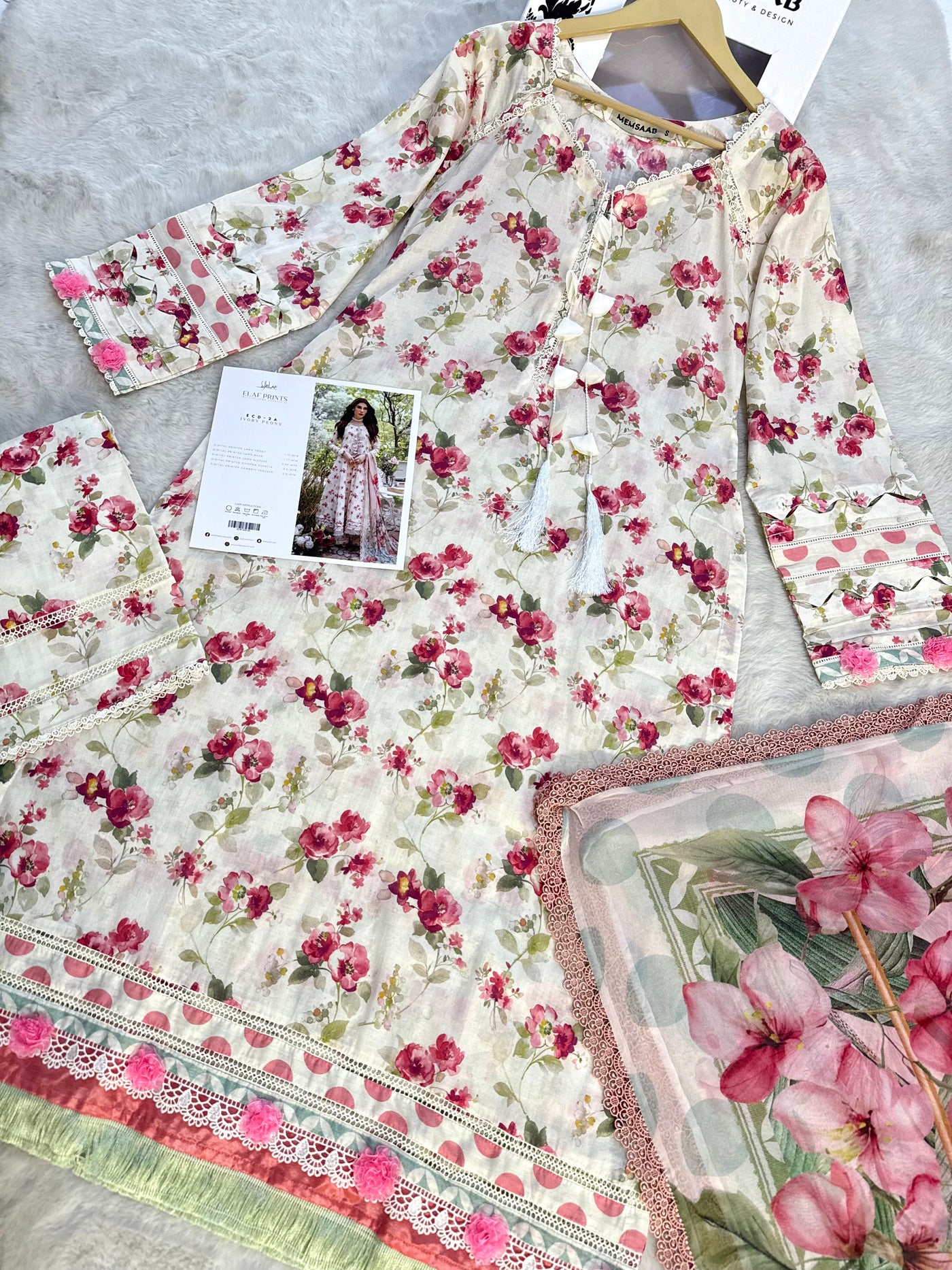 ELFECD-02-A- Ivory Peony - Readymade - Elaf Prints Collection 2025 - Memsaab Online