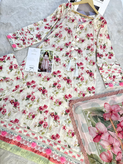 ELFECD-02-A- Ivory Peony - Readymade - Elaf Prints Collection 2025 - Memsaab Online