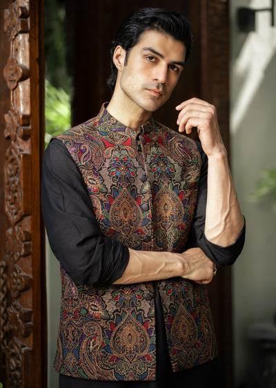 W-2889- Readymade Maysori Fabric Full Embroidery Waistcoat - Memsaab Online