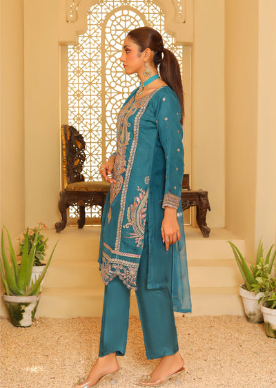 KLD327 Seba - TEAL Readymade Organza suit - Memsaab Online