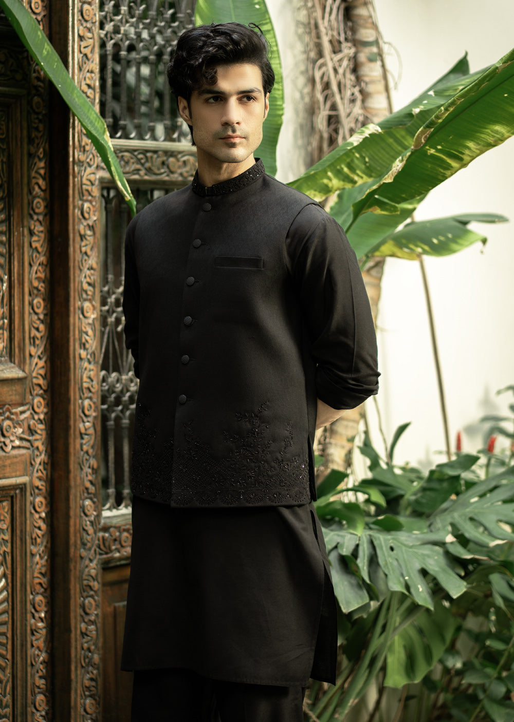 W-2963 - Readymade Maysori Fabric Full Embroidery Waistcoat - Memsaab Online